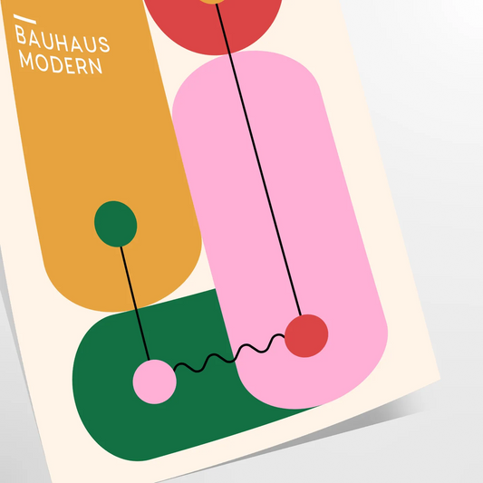 space Bauhaus geometrical design poster bold green orange hues stunning wall art print perfect gift lovers room sizes A4 cm A0