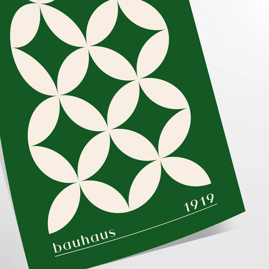 space captivating Bauhaus art prints geometrical designs green white poster modern aesthetics timeless elegance wall unique gift sizes A4 cm A0